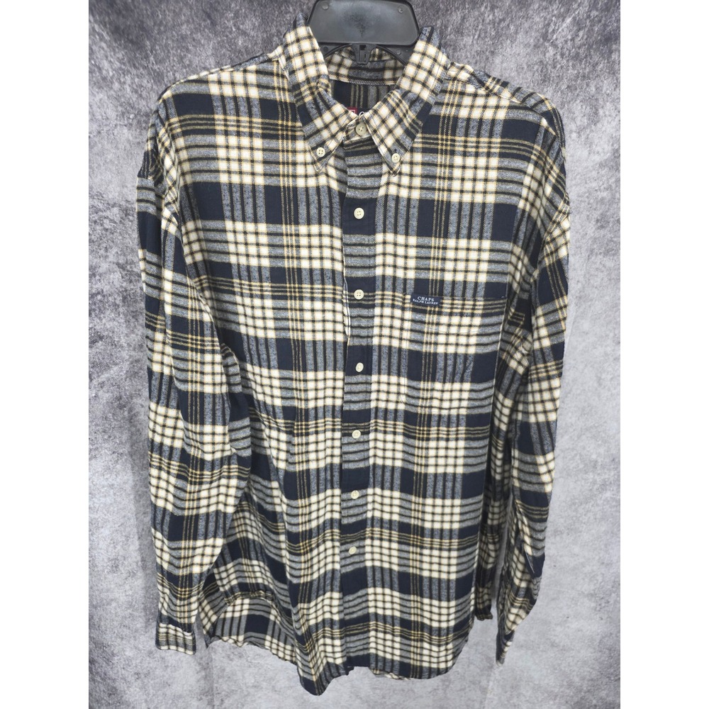 Vintage 90s Chaps Ralph Lauren Flannel Shirt Mens Large Plaid Button Down Preppy